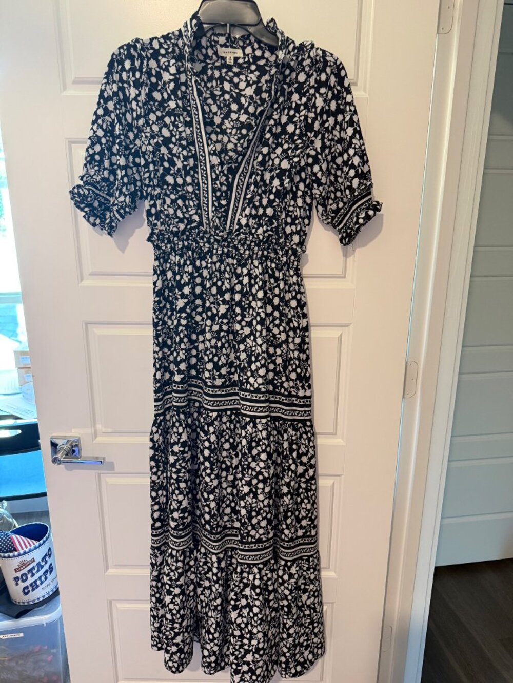 Max Studio Black Floral Midi Dress Size M